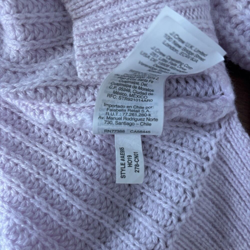 J Crew Pom Pom Cable Knit Mock Neck Sweater VTG Lilac Womens L Azra Wool Blend - Picture 8 of 9